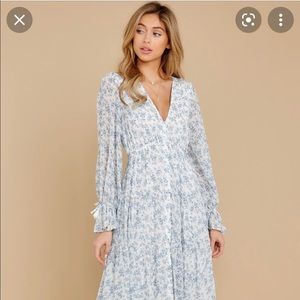 Red Dress Blue Floral Maxi Dress - Perfect for Baby Shower